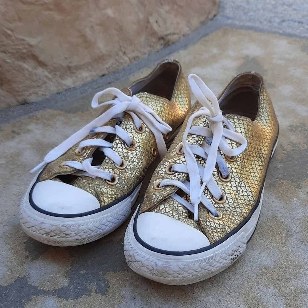 Converse Chuck Taylor All Star Metallic Gold Snakeskin Low Top Sneakers Women's